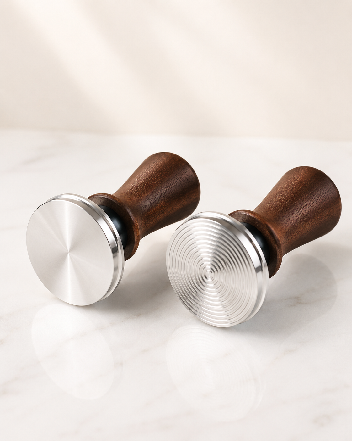 ElyseraRitual espresso tamper flat base vs thread ripple base comparison — 58mm stainless steel