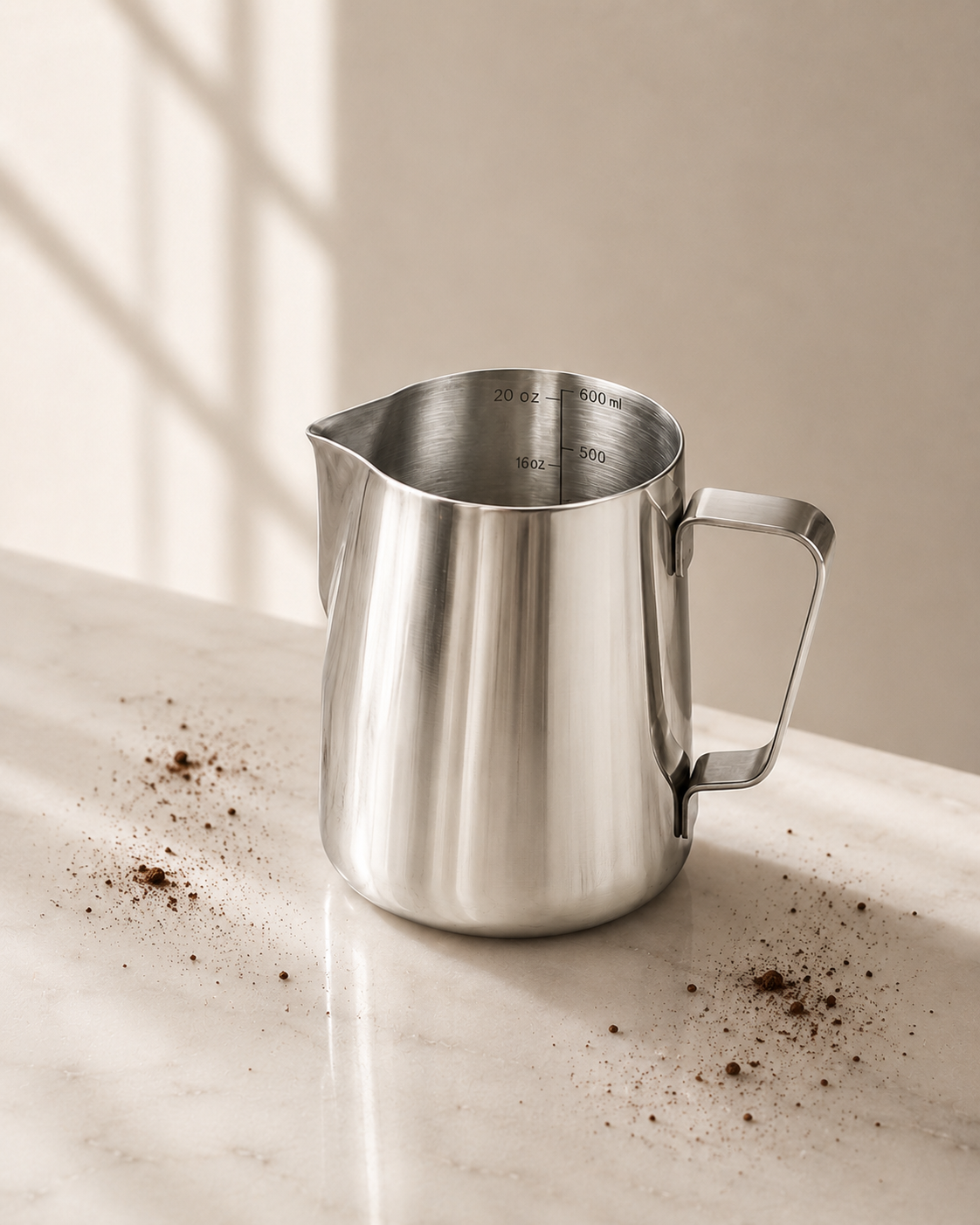 ElyseraRitual Precision Spout Latte Art Pitcher brushed silver 600ml — stainless steel milk steaming pitcher for espresso