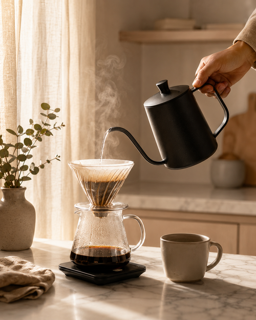 Gooseneck kettle precision pour over V60 coffee — ElyseraRitual